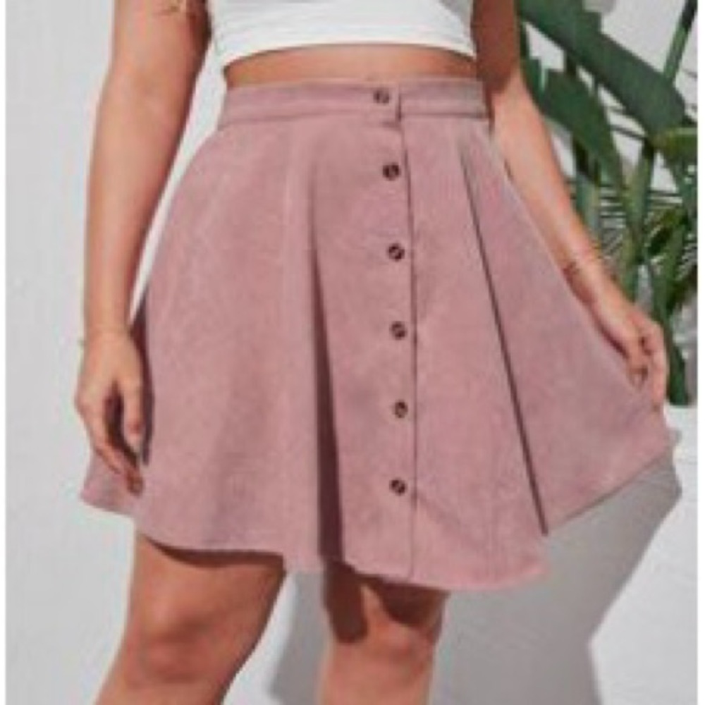 Elegant Pink Button-Up Skirt Corduroy
